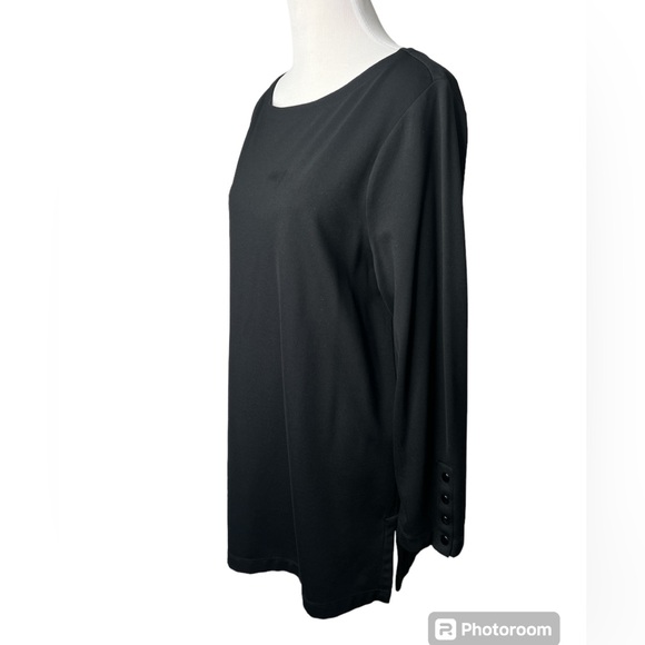 Chico’s Top Tunic long sleeves Relaxed Comfort Snaps scoop neck Travel Sz 2 LG - Picture 2 of 9